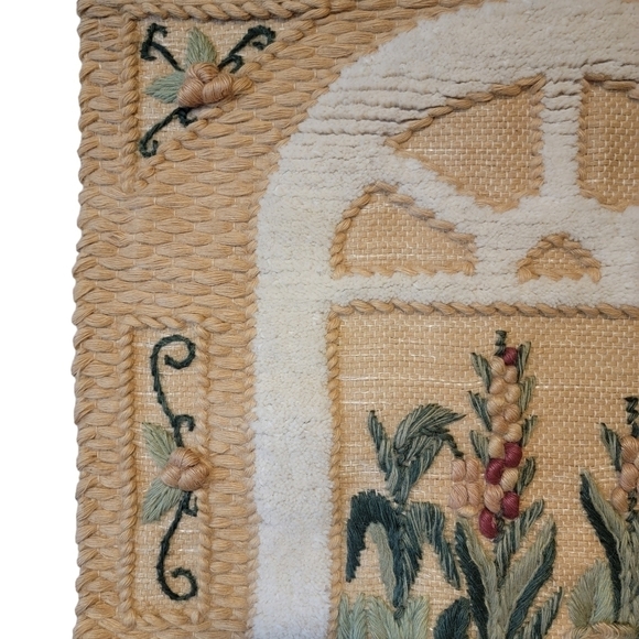 Vintage Hand Woven Fiber Art 34 x 42 Tapestry Wall Hanging Embroidered Fringe - Picture 5 of 6